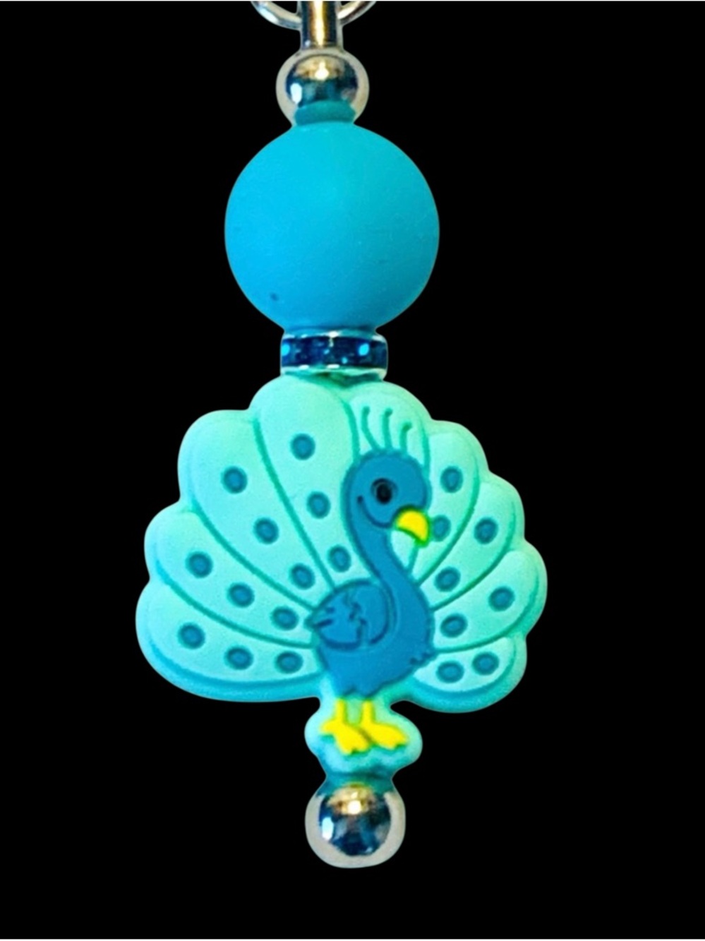 Teal Peacock Bird Charm Keychain, Cup charm - Turquoise & Aqua - Picture 3 of 3